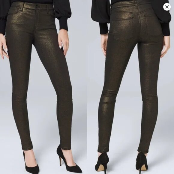 WHBM The Skinny Mid Rise Gold Metallic Jeans - Picture 2 of 16